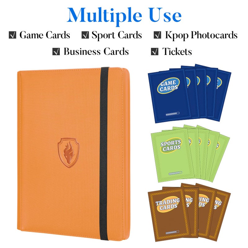 Fabmaker Premium 9 Pocket Card Binder for 540 Cards, Fabmaker PU Cover Trading Card Binder, Sturdy Card Collection Album, Sleek Card Holder Folders for Game Cards & Sports Cards, Orange - Image 3
