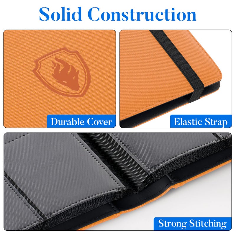 Fabmaker Premium 9 Pocket Card Binder for 540 Cards, Fabmaker PU Cover Trading Card Binder, Sturdy Card Collection Album, Sleek Card Holder Folders for Game Cards & Sports Cards, Orange - Image 2