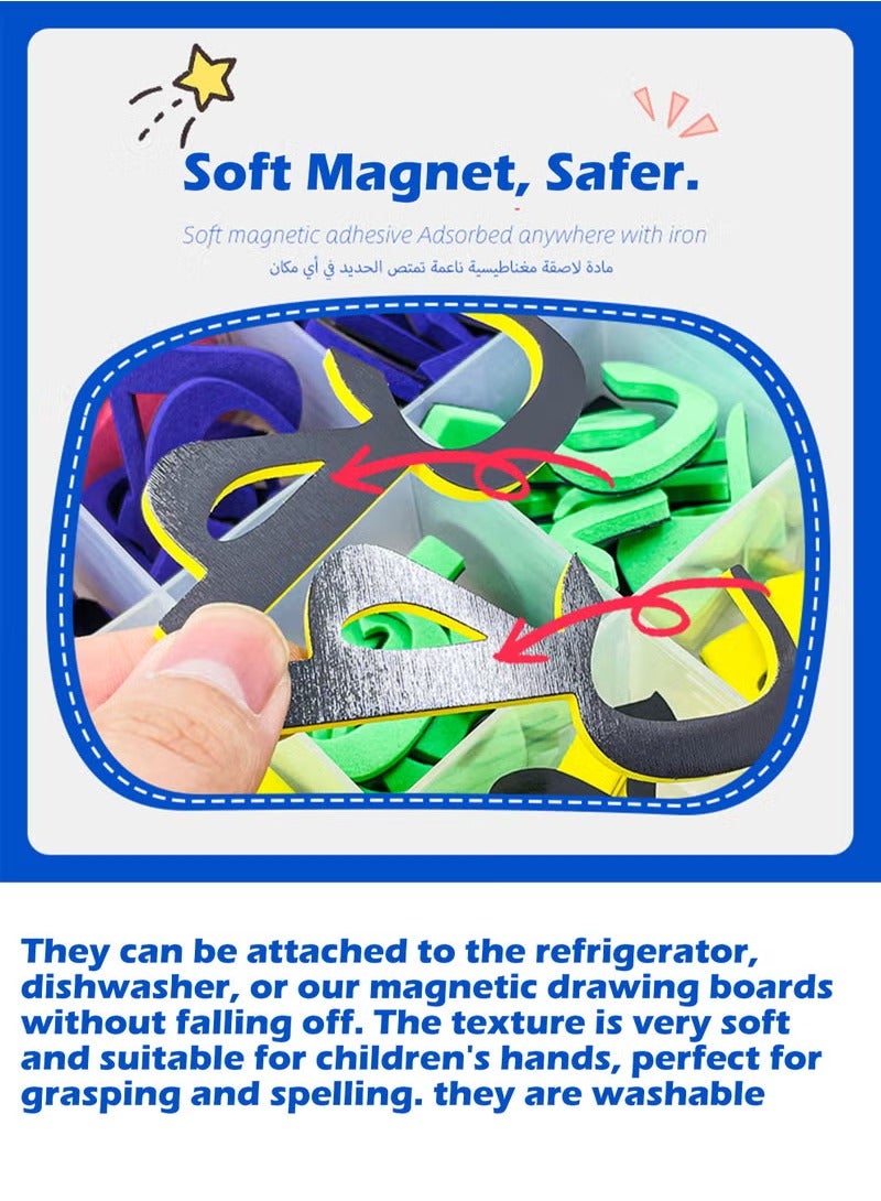 مجموعة حروف الأبجدية العربية الملونة المغناطيسية لتعلم ما قبل المدرسة - تأتي مع قلم تحديد + ممحاة + بطاقات كلمات عربية، حروف وألوان تعليمية 2 في 1، حروف ساكنة عربية - Image 3