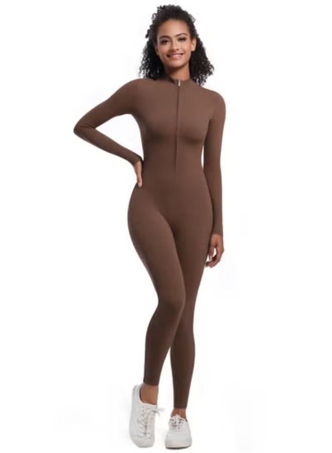 RedMapleTEK European And American Half-Zip Tight Solid Color High Elastic Long Yoga Suit Fitness Running Sports Jumpsuit  - Image 4