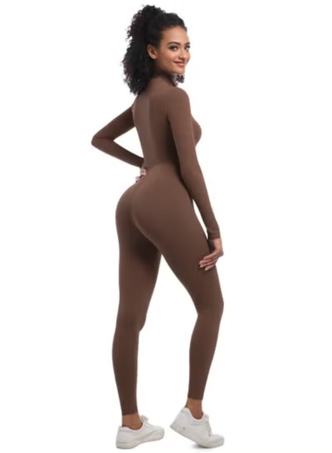 RedMapleTEK European And American Half-Zip Tight Solid Color High Elastic Long Yoga Suit Fitness Running Sports Jumpsuit  - Image 3