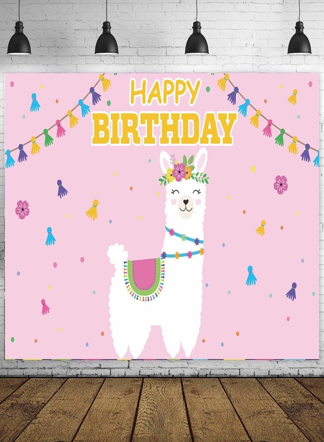 DZTRELFK Llama Alpaca Happy Birthday Pink Banner Backdrop Photo Booth Props Cute Theme Decor Decorations for Girl Boy Princess Prince 1st Birthday Party Baby Shower Highchair Party Supplies Favors Background - Image 1