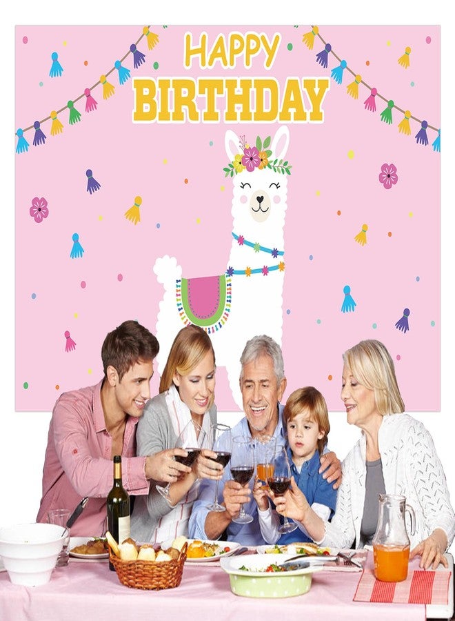 DZTRELFK Llama Alpaca Happy Birthday Pink Banner Backdrop Photo Booth Props Cute Theme Decor Decorations for Girl Boy Princess Prince 1st Birthday Party Baby Shower Highchair Party Supplies Favors Background - Image 4