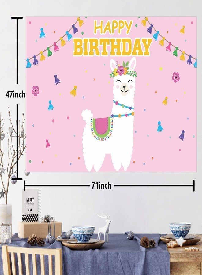 DZTRELFK Llama Alpaca Happy Birthday Pink Banner Backdrop Photo Booth Props Cute Theme Decor Decorations for Girl Boy Princess Prince 1st Birthday Party Baby Shower Highchair Party Supplies Favors Background - Image 2