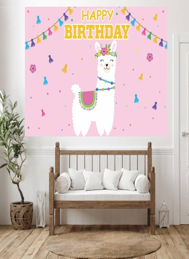 DZTRELFK Llama Alpaca Happy Birthday Pink Banner Backdrop Photo Booth Props Cute Theme Decor Decorations for Girl Boy Princess Prince 1st Birthday Party Baby Shower Highchair Party Supplies Favors Background - Image 5