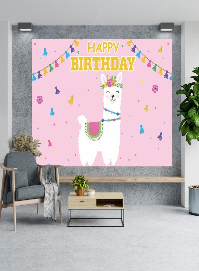 DZTRELFK Llama Alpaca Happy Birthday Pink Banner Backdrop Photo Booth Props Cute Theme Decor Decorations for Girl Boy Princess Prince 1st Birthday Party Baby Shower Highchair Party Supplies Favors Background - Image 3