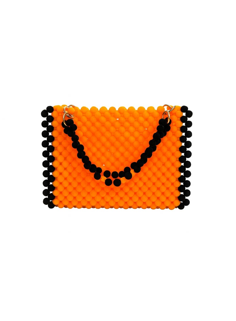 Handmade Beaded Handbag – Fully Handcrafted Orange & Black Bead Bag with Beaded Handle - Image 5