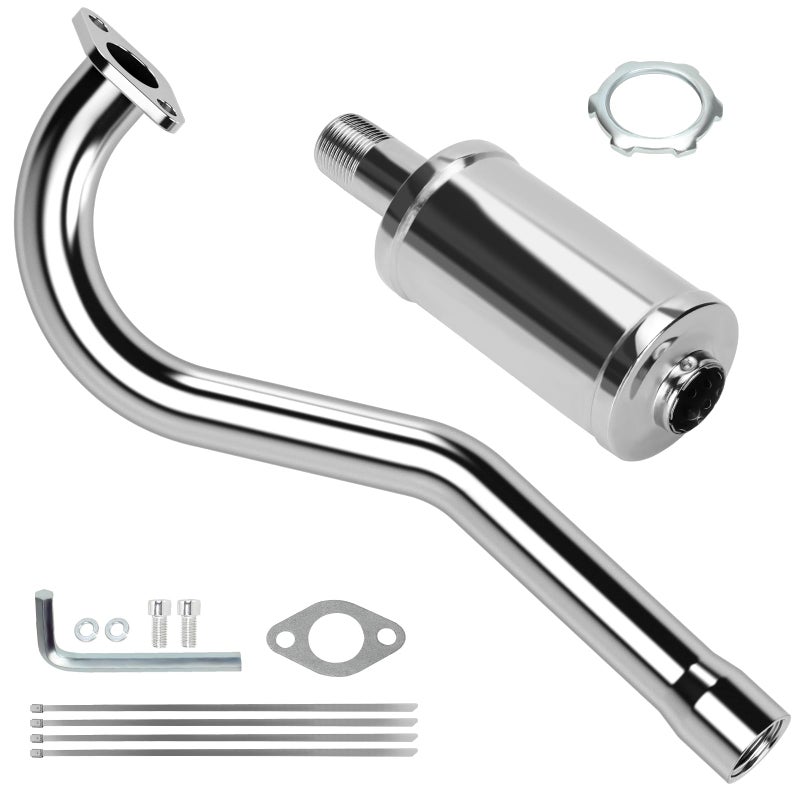 CILOYU Central Long Mini Bike Exhaust Header Pipe with Muffler Kit Replacement for GMB100 Coleman CT100U Predator 79cc 3HP 98cc Mini Bike 154F 30HP Engine GPS Rascal 98 Lite Minibike Parts - Image 2