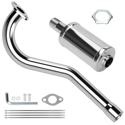 CILOYU Central Long Mini Bike Exhaust Header Pipe with Muffler Kit Replacement for GMB100 Coleman CT100U Predator 79cc 3HP 98cc Mini Bike 154F 30HP Engine GPS Rascal 98 Lite Minibike Parts - Image 1