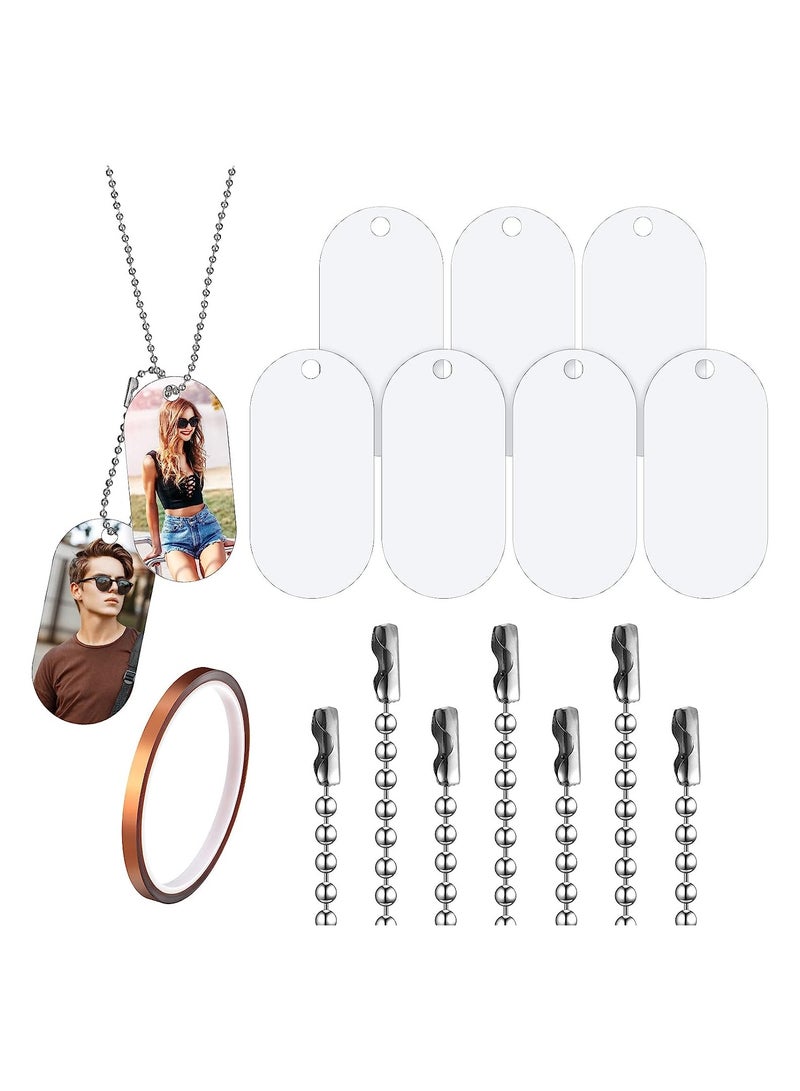 KASTWAVE Sublimation Blank Aluminum Tag, Sublimation Stamping Tag Necklace Set with White Pendants, Double Sided Blank Stamping Metal Tags for Personalized Tag Pets Tag Oval, 15 SetsV - Image 1