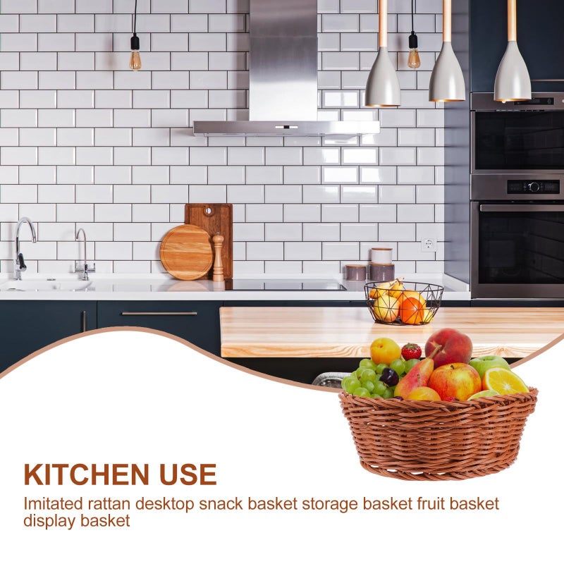 Small Brown Woven Storage Basket Imitation Rattan Fruit Food Snack Organizer Kitchen Dining Table - Image 5
