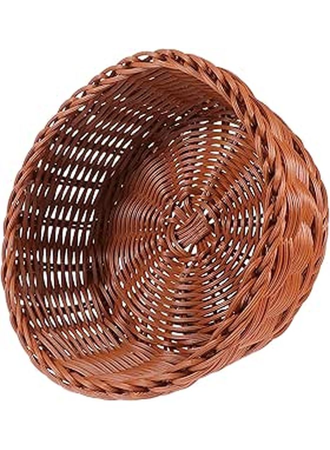 Small Brown Woven Storage Basket Imitation Rattan Fruit Food Snack Organizer Kitchen Dining Table - Image 1