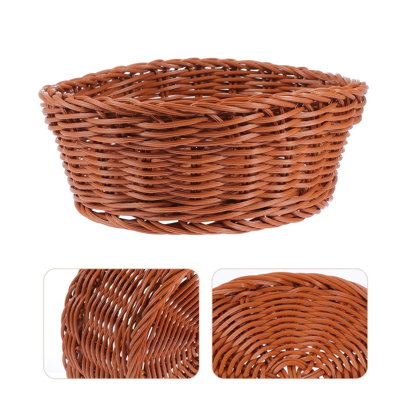 Small Brown Woven Storage Basket Imitation Rattan Fruit Food Snack Organizer Kitchen Dining Table - Image 3