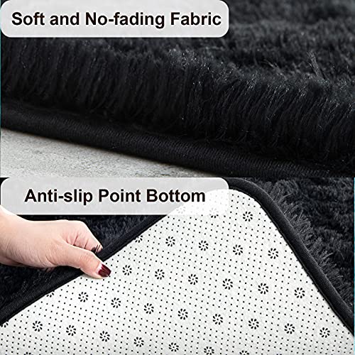 TWINNIS Super Soft Shaggy Rugs Fluffy Carpets, 5x8 Feet, Indoor Modern Plush Area Rugs for Living Room Bedroom Kids Room Nursery Home Decor, Upgrade Anti-Skid Rectangular Fuzzy Rug, Black - Image 2
