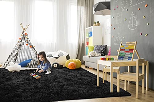 TWINNIS Super Soft Shaggy Rugs Fluffy Carpets, 5x8 Feet, Indoor Modern Plush Area Rugs for Living Room Bedroom Kids Room Nursery Home Decor, Upgrade Anti-Skid Rectangular Fuzzy Rug, Black - Image 4
