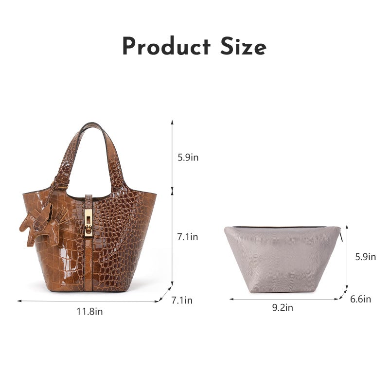 Kadynow Tote Bag for Women Vegan Leather Bucket Purse for Women Crocodile Pattern Top Handle Handbag Shoulder Bag with Detachable Small Purse Yellow - Image 4