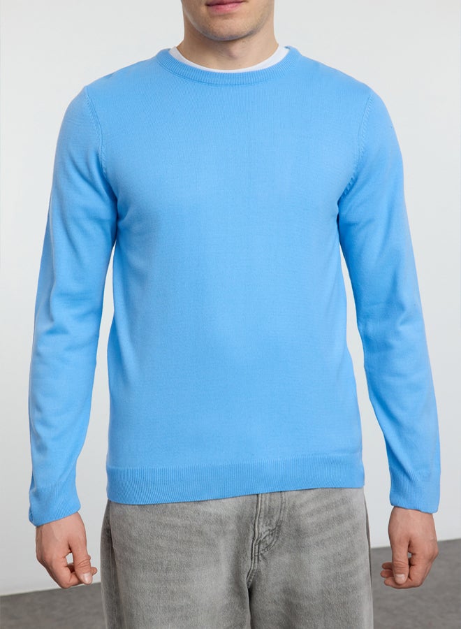 trendyol Blue Slim Slim Fit Crew Neck Plain Knitwear Sweater - Image 3