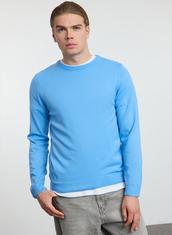 trendyol Blue Slim Slim Fit Crew Neck Plain Knitwear Sweater - Image 2