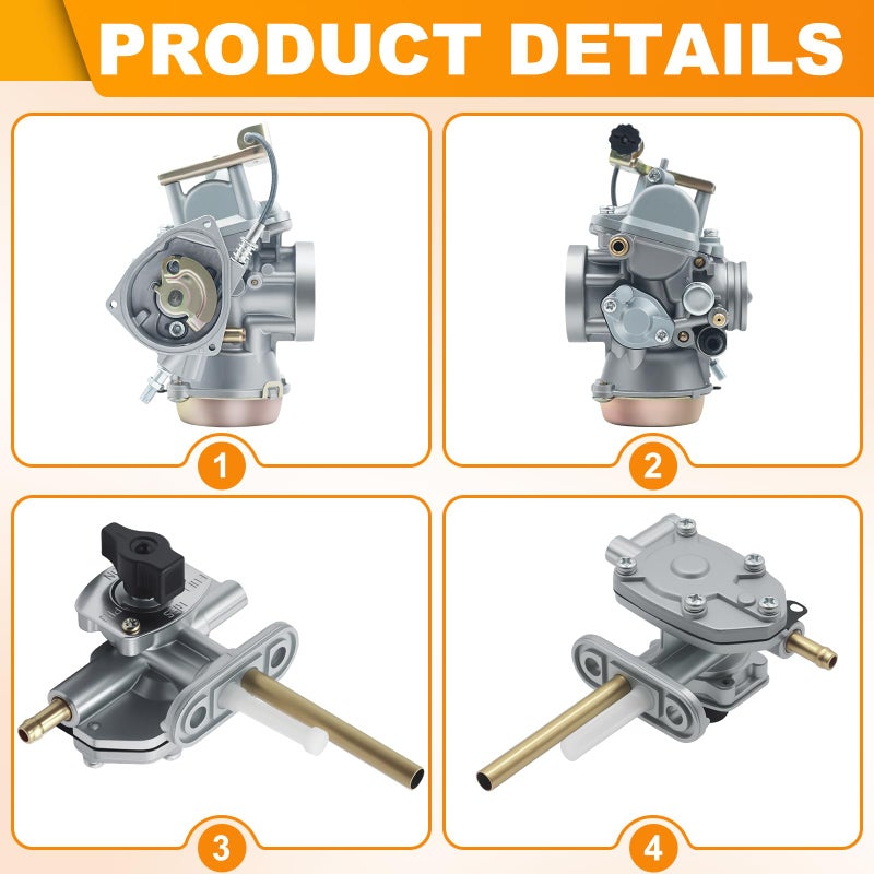 Triumilynn Carburetor + Petcock Fuel Valve for Su-zuki Ozark LTZ 250 Quadsport 250 Carb 2004-2009 LTF 250 2x4 2WD 2002-2009 Shutoff Switch, 13200-05G01 - Image 5
