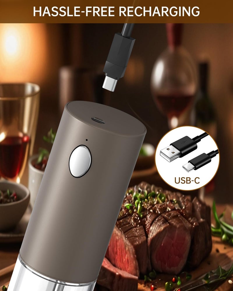 CircleJoy Electric Salt and Pepper Grinder Set Rechargeable Salt and Pepper Mills with Storage Base, Adjustable Coarseness and LED White Light, Washable 95ml Container, Brown - Image 3