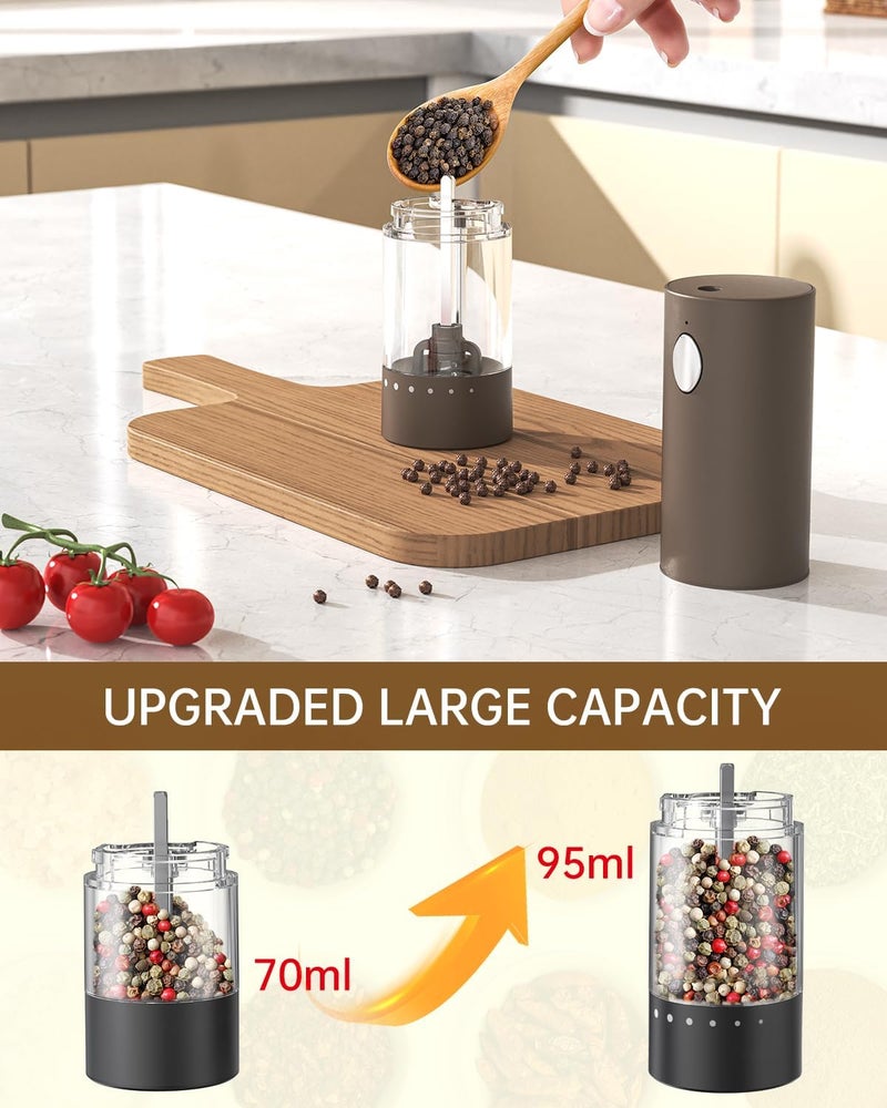 CircleJoy Electric Salt and Pepper Grinder Set Rechargeable Salt and Pepper Mills with Storage Base, Adjustable Coarseness and LED White Light, Washable 95ml Container, Brown - Image 5