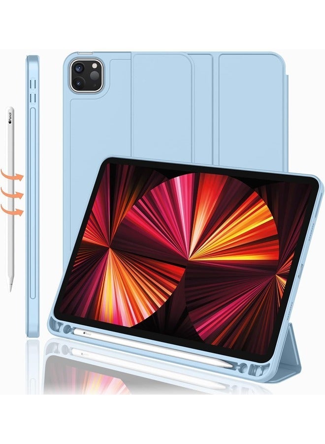 MUNTAQI Sky Blue iPad Pro 11-Inch Case (2022/2021) - Smart Trifold Stand with Pencil Holder, Supports Apple Pencil 2nd Gen Charging, Soft TPU Back, Auto Wake/Sleep - Image 1