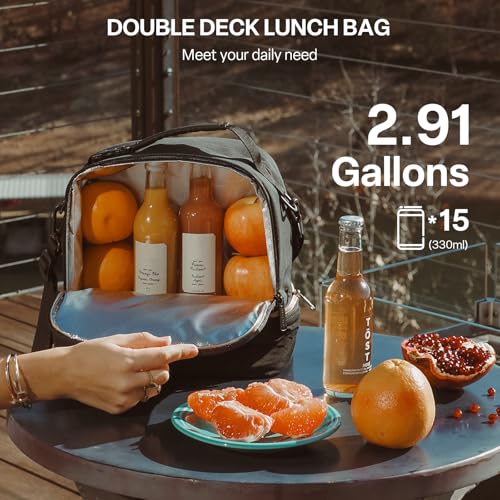 Everfun حقيبة غداء إيفرفون للنساء بغطاء مزدوج مع قسمين معزولين كبيرة مقاومة للتسرب لحقيبة الغداء للعمل والنزهات والسفر، سوداء - Image 3