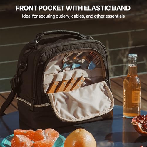 Everfun حقيبة غداء إيفرفون للنساء بغطاء مزدوج مع قسمين معزولين كبيرة مقاومة للتسرب لحقيبة الغداء للعمل والنزهات والسفر، سوداء - Image 4