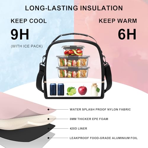 Everfun حقيبة غداء إيفرفون للنساء بغطاء مزدوج مع قسمين معزولين كبيرة مقاومة للتسرب لحقيبة الغداء للعمل والنزهات والسفر، سوداء - Image 2