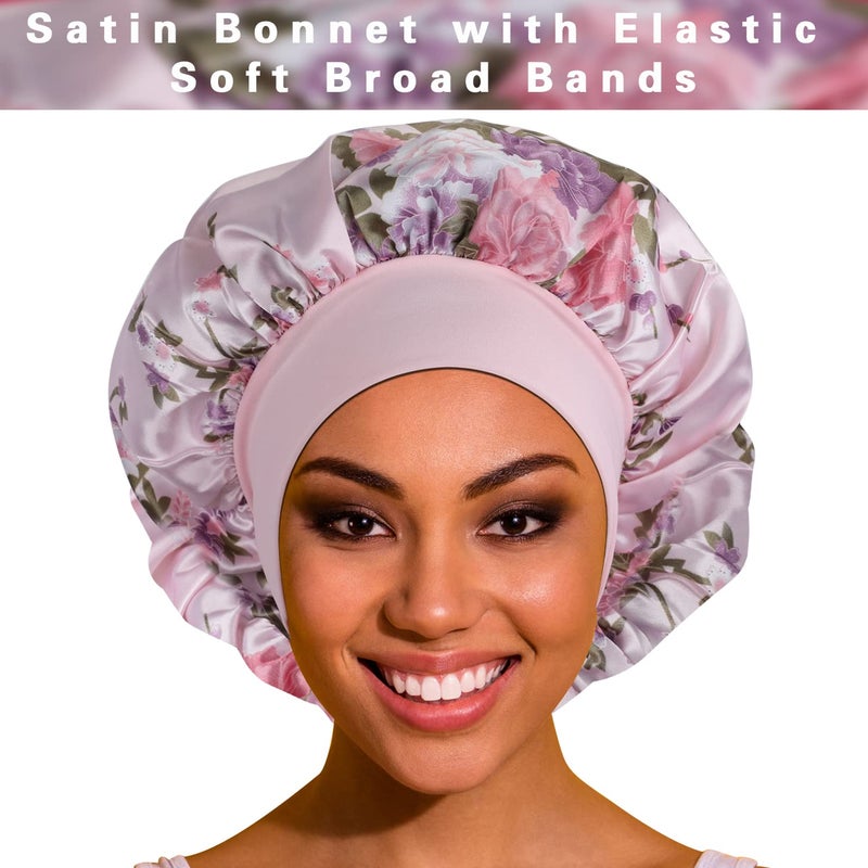 ROYBENS Satin Bonnet Hair Bonnet for Sleeping- 4 Pack Large Bonnets for Women with Elastic Soft Band for Curly Hair Braids - Image 2