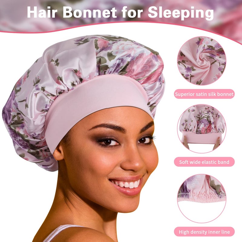 ROYBENS Satin Bonnet Hair Bonnet for Sleeping- 4 Pack Large Bonnets for Women with Elastic Soft Band for Curly Hair Braids - Image 5