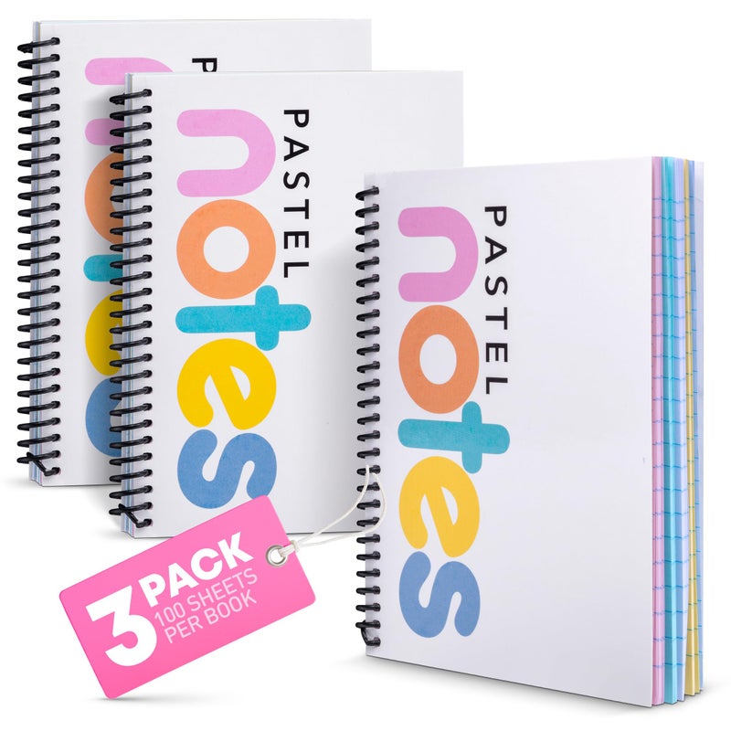 Manaloom Spiral Notebook, 5x7 Inch Notebooks - Wirebound College Ruled Note Books, Bright Pastel Colored Lined Paper, Perforated Notepad Memo Books - Durable Poly Cover, Journaling Notebook - 100 Sheets - 3 - Image 1