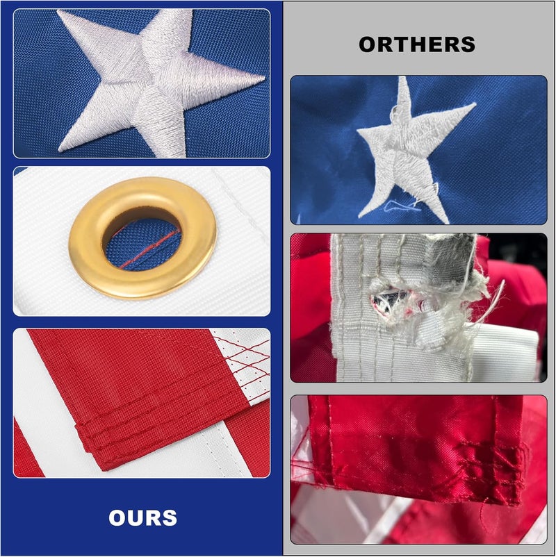 JOYAONE American Flags 2.5x4 Outdoor Use,Non Fading American Flags for Outside, American Flag Outdoor Heavy Duty, American Flag Longest Lasting,US Flag Embroidered Stars, Brass Grommets Sewn Stripes - Image 5
