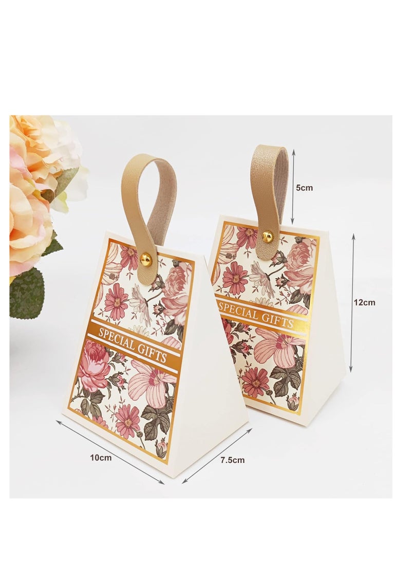24PCS Portable Paper Candy Boxes Flower Pattern Wedding Favour Boxes Triangular Shaped Party Gift Bags Paper Treat Boxes Party Packs Party Decorations for Wedding Birthday - Image 4