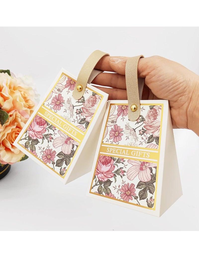 24PCS Portable Paper Candy Boxes Flower Pattern Wedding Favour Boxes Triangular Shaped Party Gift Bags Paper Treat Boxes Party Packs Party Decorations for Wedding Birthday - Image 3