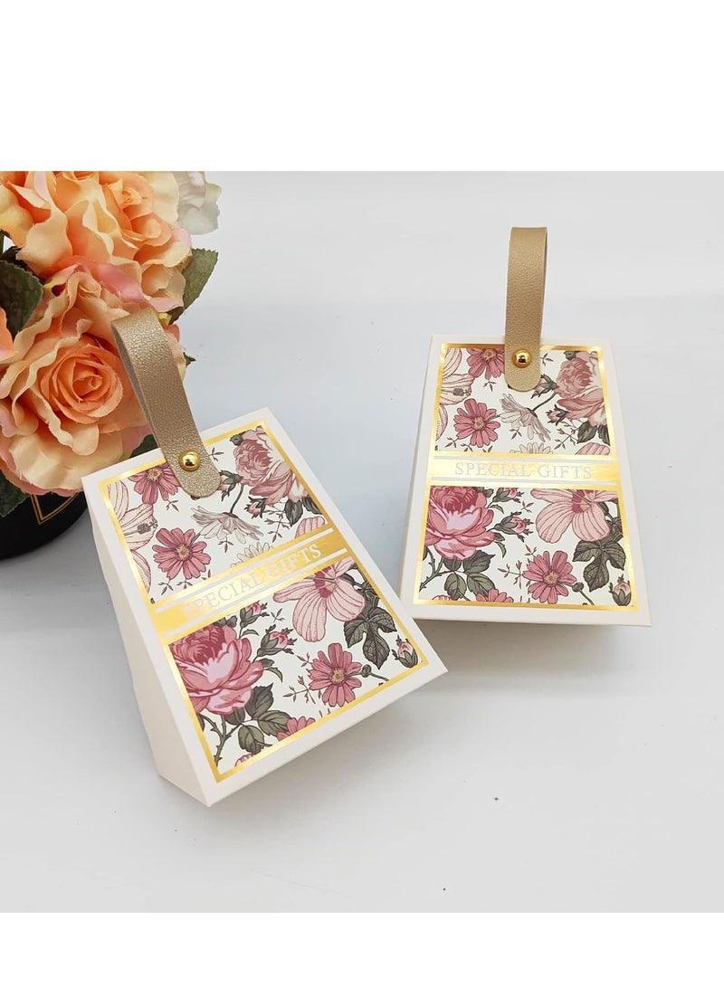 24PCS Portable Paper Candy Boxes Flower Pattern Wedding Favour Boxes Triangular Shaped Party Gift Bags Paper Treat Boxes Party Packs Party Decorations for Wedding Birthday - Image 2