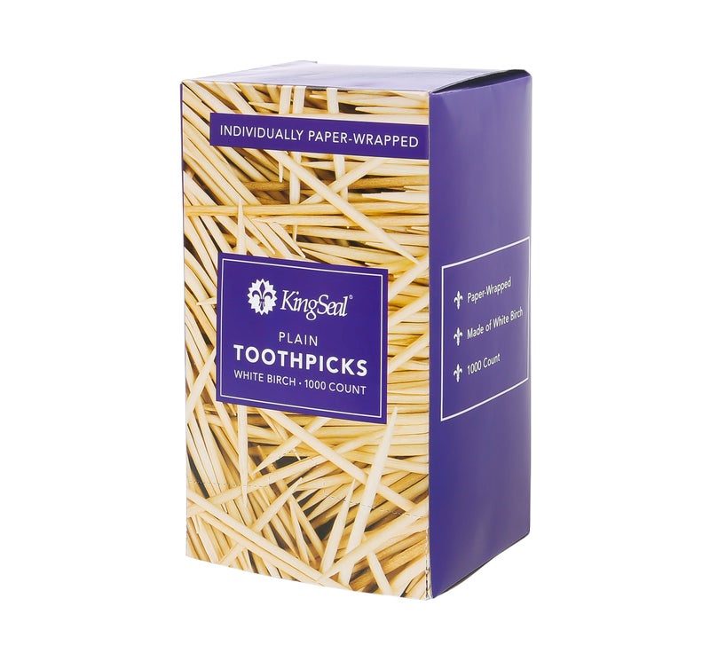 KingSeal 4000 Count | KingSeal Individually Paper Wrapped PLAIN Unflavored Birch Toothpicks, Eco-Friendly and Compostable, 2.5 Inches, Bulk Pack - 4 Boxes x1000 - Image 1
