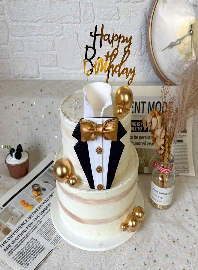 DRWATE Suit Cake Topper Boss Cake Decorations with Golden Balls for Man Birthday Party Father Theme Decoration - Image 3