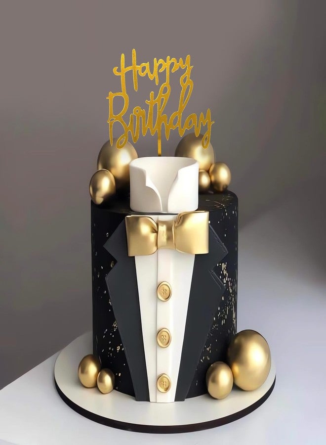 DRWATE Suit Cake Topper Boss Cake Decorations with Golden Balls for Man Birthday Party Father Theme Decoration - Image 1