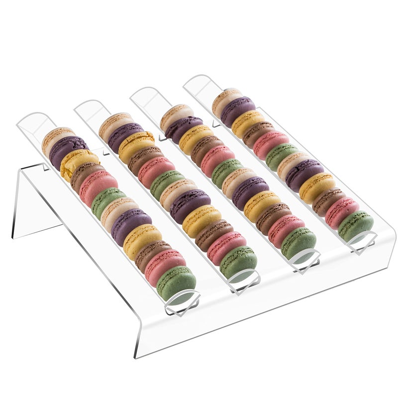 Acrylic Macaron Display Tray, Macaron Cookie Display Stand with 4 Slots