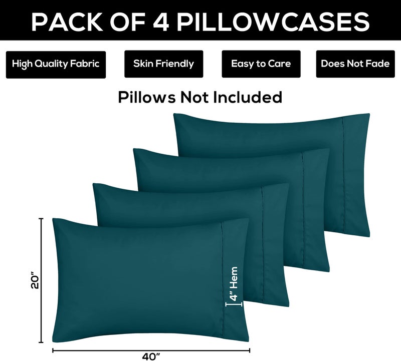 Utopia Bedding King Pillow Cases - 4 Pack - Envelope Closure - Soft Brushed Microfiber Fabric - Shrinkage and Fade Resistant Pillow Covers King Size 20 X 40 Inches (King, Teal) - Image 3