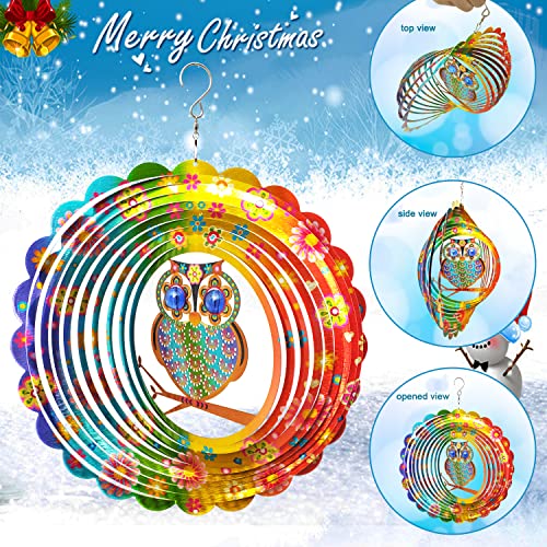 FONMY Wind Spinner Mandala Owl 12 inch 3D Stainless Steel Laser Cut Metal Art Geometric Pattern Hanging Wind Spinner, Kinetic Yard Art Decorations - Indoor/Outdoor Décor - Image 2