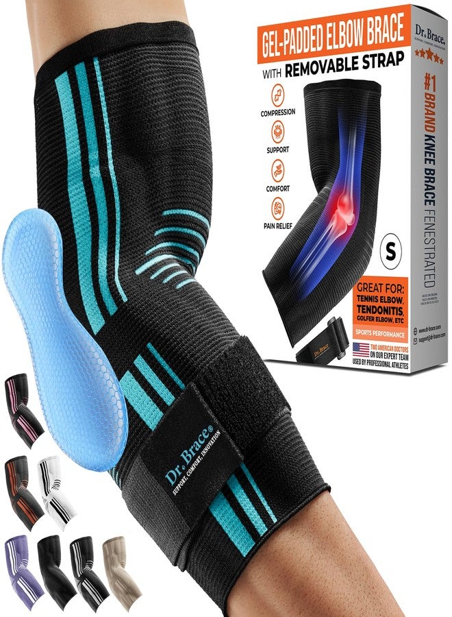 DR. BRACE® Elite Elbow Brace Support, Breathable Elbow Compression Sleeve with Gel Pad for Golfer's, Tennis Elbow & Tendonitis Treatment & Pain Relief 2024 (Black-Blue, Small) - Image 1