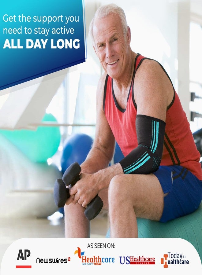 DR. BRACE® Elite Elbow Brace Support, Breathable Elbow Compression Sleeve with Gel Pad for Golfer's, Tennis Elbow & Tendonitis Treatment & Pain Relief 2024 (Black-Blue, Small) - Image 5