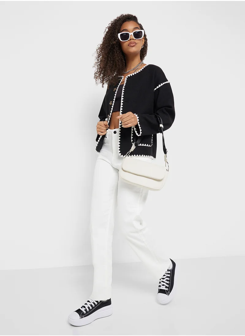 جينجر Contrast Trim Detail Woolen Coat