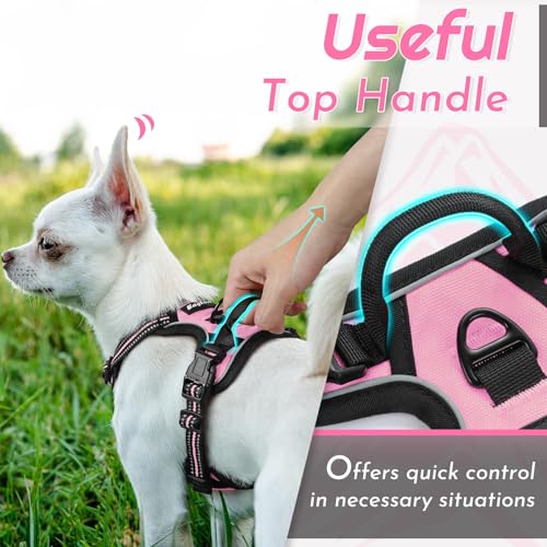 Eagloo Small Dog Harness No Pull, Service Vest with Reflective Strips and Control Handle, Adjustable and Comfortable for Easy Walking, No Choke Pet Harness with 2 Metal Rings, Pink, XS - Image 5