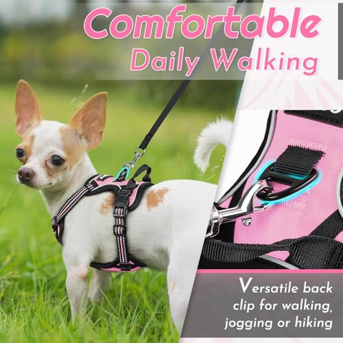 Eagloo Small Dog Harness No Pull, Service Vest with Reflective Strips and Control Handle, Adjustable and Comfortable for Easy Walking, No Choke Pet Harness with 2 Metal Rings, Pink, XS - Image 4