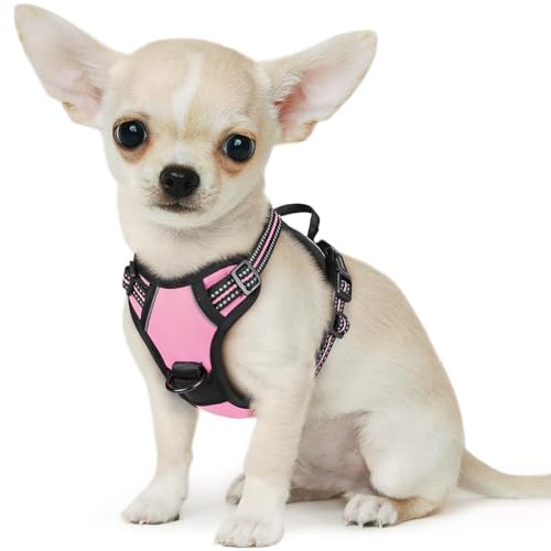 Eagloo Small Dog Harness No Pull, Service Vest with Reflective Strips and Control Handle, Adjustable and Comfortable for Easy Walking, No Choke Pet Harness with 2 Metal Rings, Pink, XS - Image 1