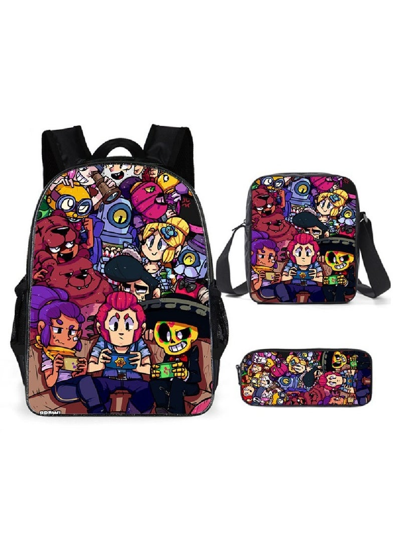 Brawl Stars Student Cartoon Anime Backpack Three-Piece Set 29*16*42cm