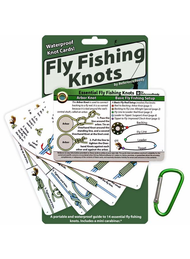 ReferenceReady Fly Fishing Knot Cards - Waterproof Guide to 14 Essential Fly Fishing Knots - Includes Mini Carabiner - Image 1